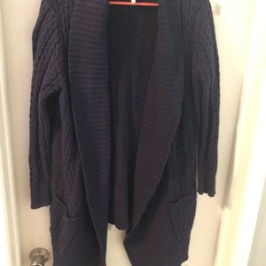 Heavy navy knit draped cardigan 1x